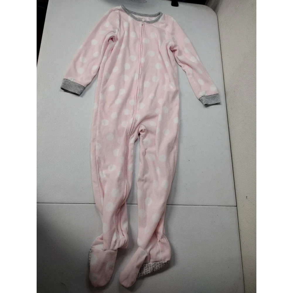 Carter's Girls Pink Polka Dot Fleece Footed Pajamas Size 6 Zip Front Sleepwear